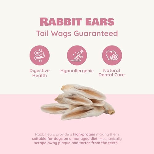 Benji & Louie Air Dried Whole Rabbit Ears with Fur - Natural Healthy Dog Treats or Dog Chews, Single Ingredient, 1.5 oz, 4 to 6 Count (Pack of 3)