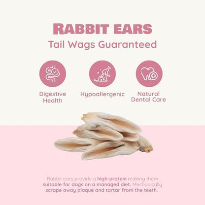 Benji & Louie Air Dried Whole Rabbit Ears with Fur - Natural Healthy Dog Treats or Dog Chews, Single Ingredient, 1.5 oz, 4 to 6 Count (Pack of 3)