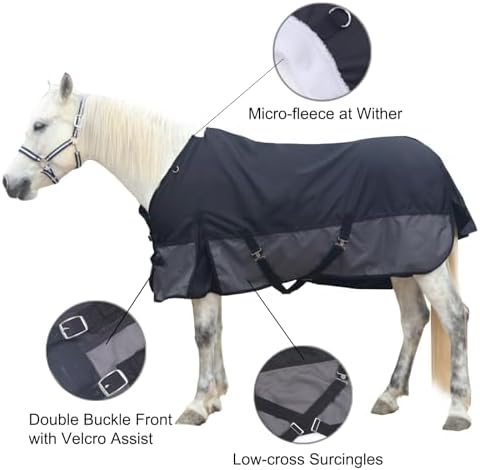 1200D Horse Blanket, 0g No-Fill Waterproof Turnout Rain Sheet