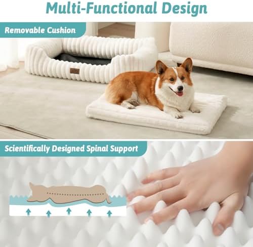 Orthopedic Dog Bed for Medium Dogs & Large Dogs - Washable Rectangle Pet Bed with Anti-Slip Bottom, Soft Calming Cat & Puppy Bed for Indoor Pets (35"x25"x8", Cream)