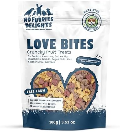 Treats, 100% All Natural Mini Bites for Rabbit Hamster Guinea Pig Chinchilla Pet Rat Mice Gerbil Bird Healthy (100g, Love Bites)