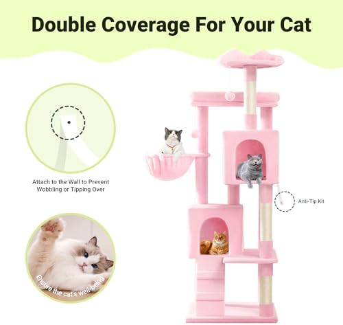 Allewie 64 Inches Multi-Level Cat Tree Tower for Indoor Cats Pink