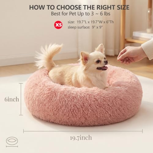 nononfish Small Dog Bed,Calming Donut Plush Round Pet Bed