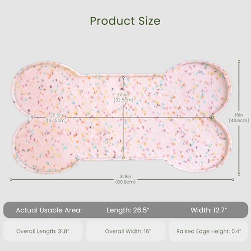 PWTAA Dog Food Mat Anti-Slip Silicone Dog Bowl Mat Thicker Pet Placemat Waterproof Cat Feeder Pad with Raised Edge Puppy Kitten Feeding Mats Suitable Small Medium-Sized Dogs Cats Eating Tray