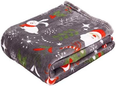 Elegant Comfort Velvet Touch Ultra Plush Christmas Holiday Printed Fleece Throw/Blanket-50 x 60inch, (Santa Snowman Gray)