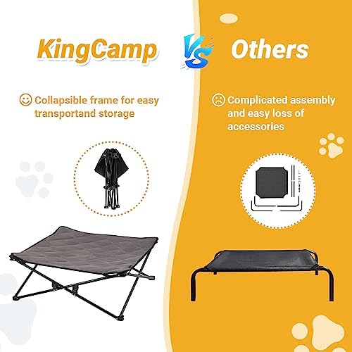 KingCamp Elevated Dog Bed for Medium Dogs, Raised Outdoor Indoor Portable Cooling Cot Lifted Pet Hammock off Ground with Washable Breathable Mesh & Frame with Non Slip Foot for Camping Backyard, Black