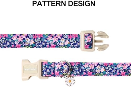 Lionet Paws Floral Dog Collar- Cute Spring Wildflowers Daisy Fleabane Dog Collars with Plastic Buckle,Light Adjustable Dog Collars for Small Dogs