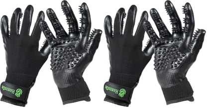 H HANDSON Pet Grooming Gloves - Patented #1 Ranked, Award Winning Shedding, Bathing, & Hair Remover Gloves - Gentle Brush for Cats, Dogs, and Horses (Black, Large) (Pack of 2)
