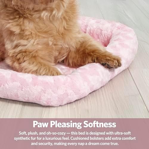 MidWest Homes for Pets QuietTime Fashion XS Dog Bed - Pink Faux Fur Bolster, Ultra-Soft and Machine Washable, Fits 22-Inch Crates and Carriers, for Small Dogs and Cats