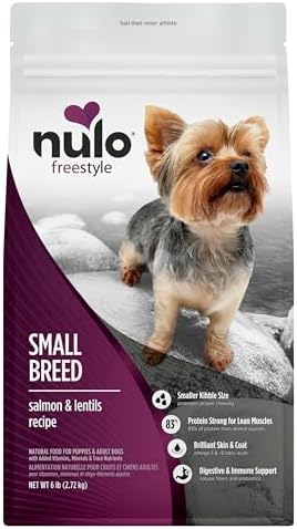 Nulo FreeStyle Small Breed Dog Food Dry - Salmon & Lentils, Puppy & Adult Grain Free Dog Food, Natural, High Protein, Smaller Sized Kibble with BC30 Probiotic for Healthy Digestion Support, 6lb Bag