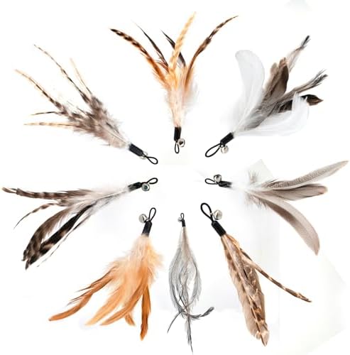 miwoowim 8PCS Natural Unstained Feather Refills for Cat Teaser Wand Toys