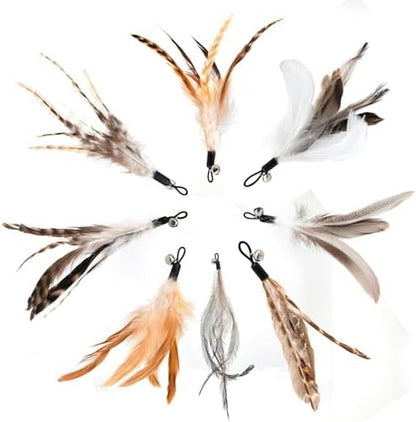 miwoowim 8PCS Natural Unstained Feather Refills for Cat Teaser Wand Toys