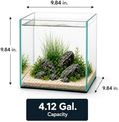 Aquatop High Clarity Low Iron Glass Cube Aquarium, 4.12 Gal – 5mm Thick Glass – Slim Design – Fresh & Saltwater – Desktop Tank with Silicone Sealing