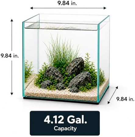 Aquatop High Clarity Low Iron Glass Cube Aquarium, 4.12 Gal – 5mm Thick Glass – Slim Design – Fresh & Saltwater – Desktop Tank with Silicone Sealing