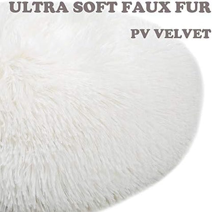 otoez Kitten Puppy Bed Extra Small XS Round Dog Cat Beds Anti Anxiety Plush Pet Calming Donut Bed with Non-Slip Waterproof Bottom, Washable (15.7", White)