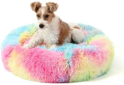 NOYAL Donut Dog Bed for Small Medium Pets, Plush Calming Faux Fur