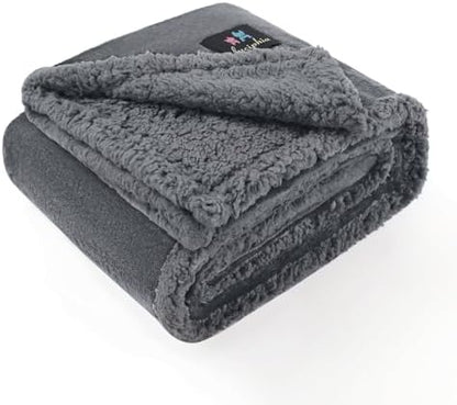 Luciphia Waterproof Bed Blanket Washable,Soft Sherpa Fleece Puppy Reversible Throw Blankets for Small Dog Cat,Furniture Cover Protector Couch Bed from Liquid Pee and Pet Fur, Light Grey, 40" x 28"