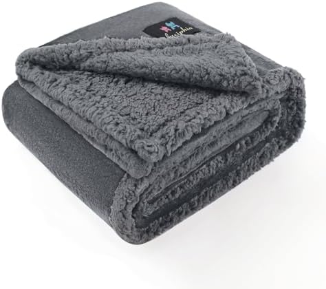 Luciphia Waterproof Bed Blanket Washable,Soft Sherpa Fleece Puppy Reversible Throw Blankets for Small Dog Cat,Furniture Cover Protector Couch Bed from Liquid Pee and Pet Fur, Light Grey, 40" x 28"