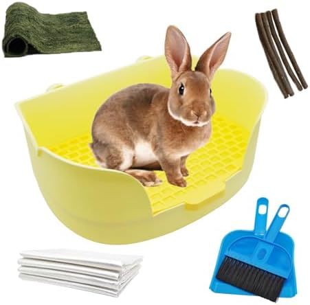 15.1"X11.0" Large Rabbit Litter Box,Plastic Square Rabbits Potty Trainer with Bigger Pan Bunny Corner Toilet Box with Small Animal Disposable Liner for Guinea Pigs Hamster Chinchilla(Yellow)