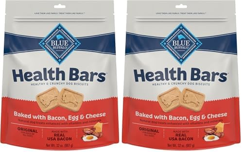Blue Buffalo Health Bars Crunchy Dog Biscuits, Oven-Baked with Natural Ingredients, Bacon, Egg & Cheese, 32-oz Bag (Pack of 2)