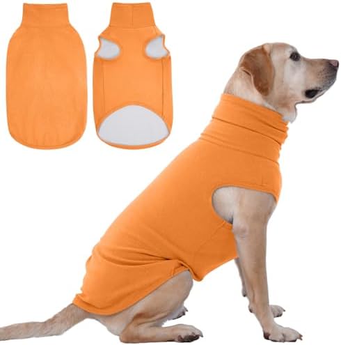 IECOii XXL Dog Sweater - Stretch Fleece Vest with Turtleneck,Orange,XXLarge