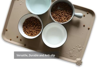 Hoki Found L Silicone Non Slip Pet Dog Cat Bowl Mats - Placemat - Feeding Mat - Waterproof - For Carpet - Tan