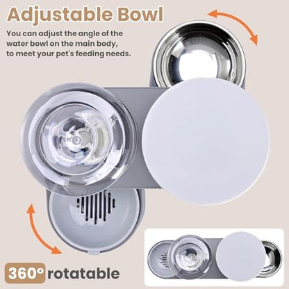 2 Pack Automatic Cat Feeder Stainless Steel Water Dispenser Gravity Food Feeder and Waterer Set with Pet Food Bowl for Small Medium Kitten Puppy Pets Large Capacity(Grey)