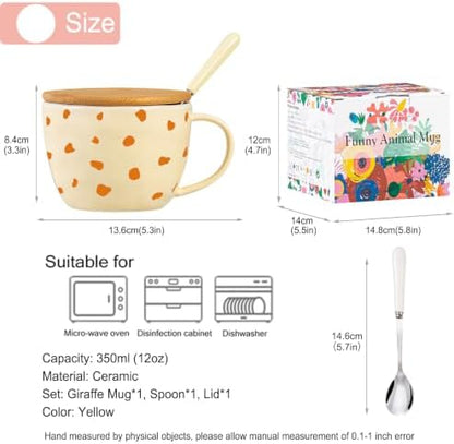 Giraffe Mug Cute Coffee Mug with 3D Animal Inside Ceramic Tea Cup with Lid Spoon Cool Animal Stuff Unique Friendship Birthday Gifts for Women Men Friend Coworkers Sister Kids Giraffe Christmas Gifts
