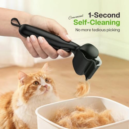 Self-Cleaning Deshedding Dog Cat Brush, Thick Double Coat Undercoat Rake