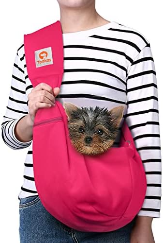 Tomkas Dog Cat Carrier Sling Classic Pocket & Classic Strap(M,Rose red)