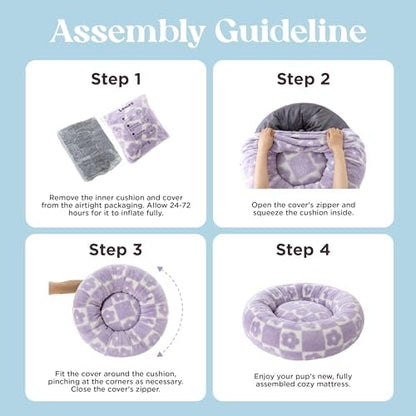 LE SURE Shown on TV Jacquard Donut Cat Beds Indoor,Flower Checks 20x20x6in