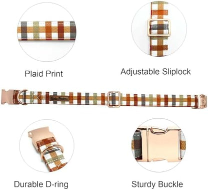 Dog Collar, Autumn Fall Plaid Pet Collar Cute Soft Puppy Collars Durable Metal Collar Adjustable Collars for Large Dogs