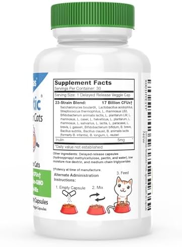 DrFormulas Nexabiotic Probiotics for Cats Powder | Treats Diarrhea for Pets with Saccharomyces Boulardii Lactobacillus Acidophilus, Best Probiotics Supplement for Digestive Health 30 Capsule