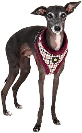 Puppia Kent Dog Harness Over-The-Head Warm Winter Houndstooth Pattern Adjustable Chest for Small and Medium Dog, Wine, Small