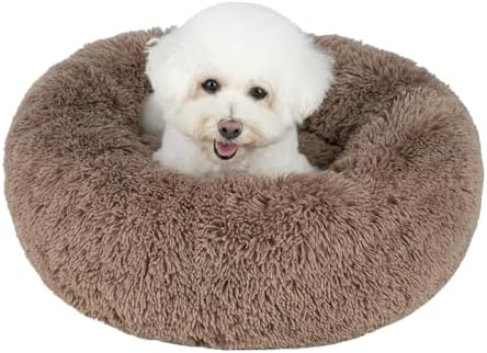 Best Pet Supplies Round Calming Dog Bed for Small, Medium & Large Dogs, Plush Donut Cuddler Pet Bed w/Raised Rim for Head, Neck Support, Anti-Slip Bottom Washable Bed - Caramel, 27 x 27 x 7.5