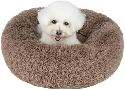 Best Pet Supplies Round Calming Dog Bed for Small, Medium & Large Dogs, Plush Donut Cuddler Pet Bed w/Raised Rim for Head, Neck Support, Anti-Slip Bottom Washable Bed - Caramel, 27 x 27 x 7.5