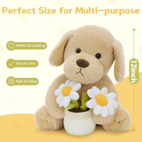 MaoGoLan Dog Stuffed Animal Kawaii Cute Dog Plush, 11.8" Flower Stuffed Dog Puppy Plushies Toy, Gift for Girls Kids Boys Adults, Room Office Desk Decor