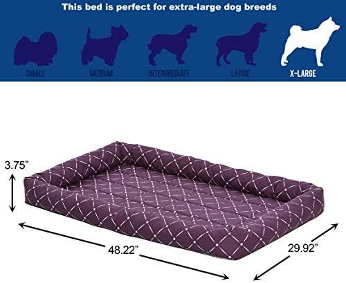 MidWest Homes for Pets 40248-PLD Quiet Time Couture Ashton Bolster Pet Bed, X-Large Dog/48, Plum, Plum & White Diamond Pattern
