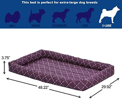 MidWest Homes for Pets 40248-PLD Quiet Time Couture Ashton Bolster Pet Bed, X-Large Dog/48, Plum, Plum & White Diamond Pattern