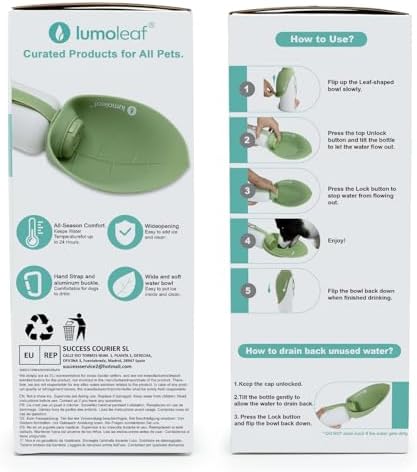 LumoLeaf Insulated Dog Water Bottle 27 oz Stainless Steel - Keep Water Cool or Warm, Portable Pet Water Bowl for Travel, Wide Mouth for Easy Ice Filling & Cleaning (Green, 27 oz)