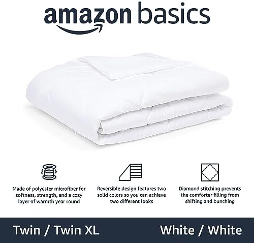 Amazon Basics Reversible Lightweight Microfiber All Season Comforter Blanket, Twin/Twin XL, White