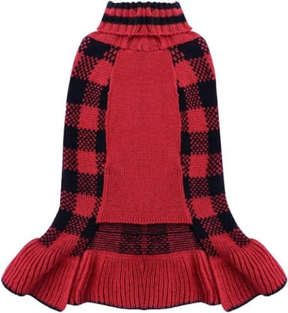 KYEESE Buffalo Plaid Dog Christmas Sweater Dress for Large Dogs Thick Knit