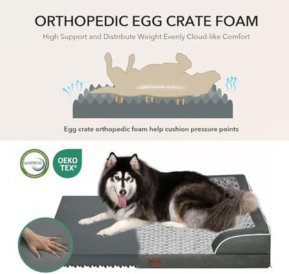 Waterproof Orthopedic Dog Bed for Medium Dogs, 35x22in, Dark Grey