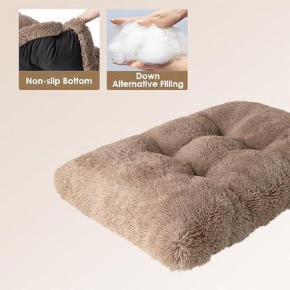 EHEYCIGA Fluffy Dog Crate Bed, Plush Extra Large Plus Dog Pillow, Camel