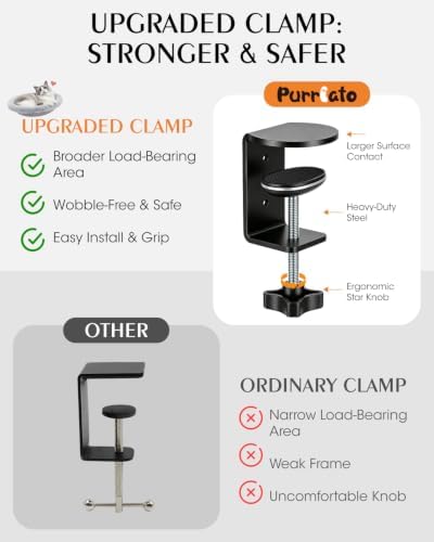 Double Cat Desk Bed, Purrlato Lockable 360° Swivel, Steel Frame, 15.7-Inch