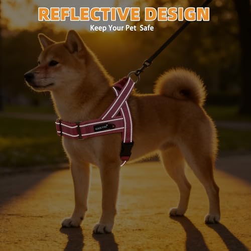 KOOLTAIL No Pull Harness Medium Size Dog with Handle, Easy Walk Puppy Vest Harness Neck & Chest Soft Paded Adjustable, Reflective & Lightweight Escape Proof Breathable Mesh Pet Running Harness, Pink M