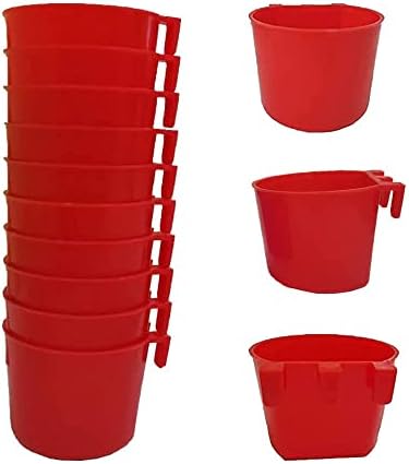 Cage Cups Birds Feeders Seed Bowl Chicken Feeding Watering Dish Rabbit Water Food Hanging Wire Cages Box 8oz Coop Cups for Pet Parrot Parakeet Gamefowl Poultry Pigeon (10PCS Red)