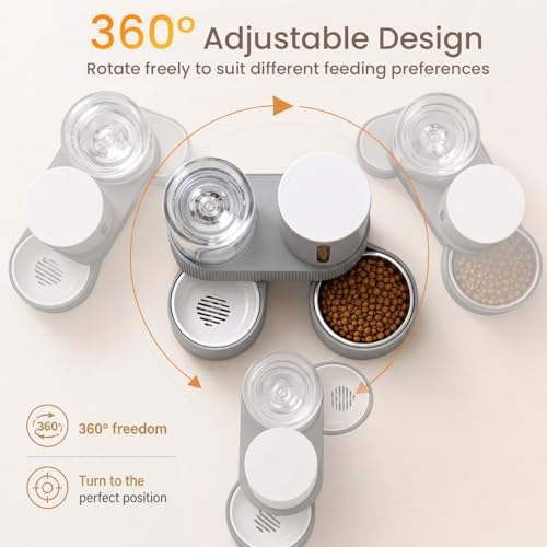 Gravity Cat Feeder 2 Pack Automatic Food Feeder and Water Dispenser Set Detachable Pet Bowl with Silicone Mat and Brush for Cats Small Medium Dogs, Large Capacity(Grey)