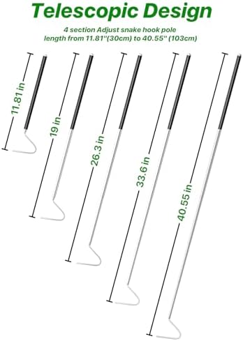 Snake Hook 40" – Telescopic Stainless Steel Reptile Grabber Stick for Safely Handling Snakes and Lizards, Lightweight & Portable Catcher Tool