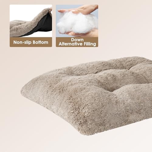 EHEYCIGA Fluffy Dog Crate Bed for Medium Dogs, Plush Crate Pad, Taupe